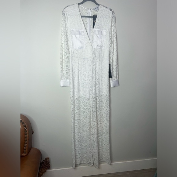 NWT Bebe Boho Wide Leg Lace Jumpsuit Sz 8 - Picture 4 of 10